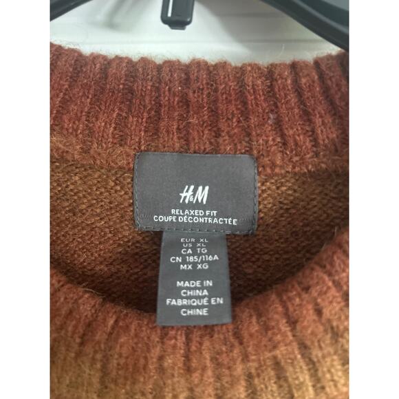 GUC H&M Burnt Orange Stripe Men's Crew Neck Sweater Pullover Size XL - Picture 3 of 5